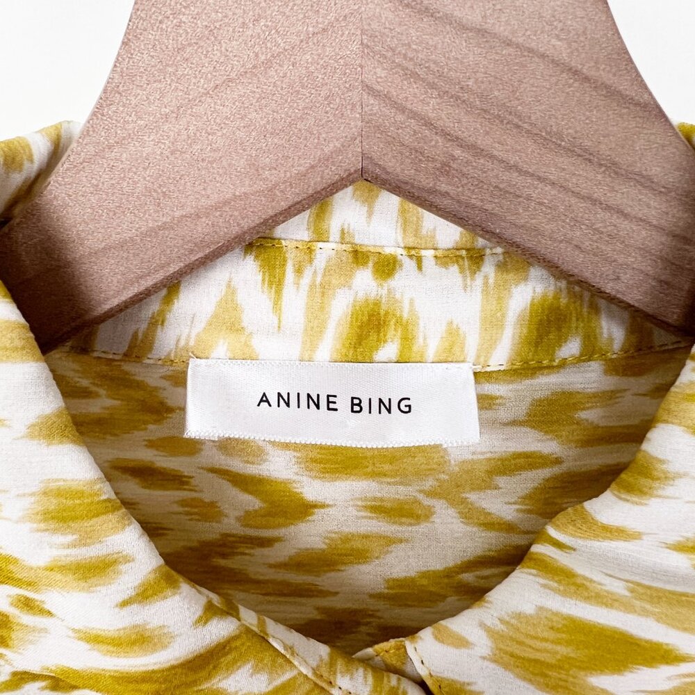 Anine Bing 100% Silk Caleb Shirt Leopard Animal Print Balloon Sleeve Oversized - Picture 9 of 16